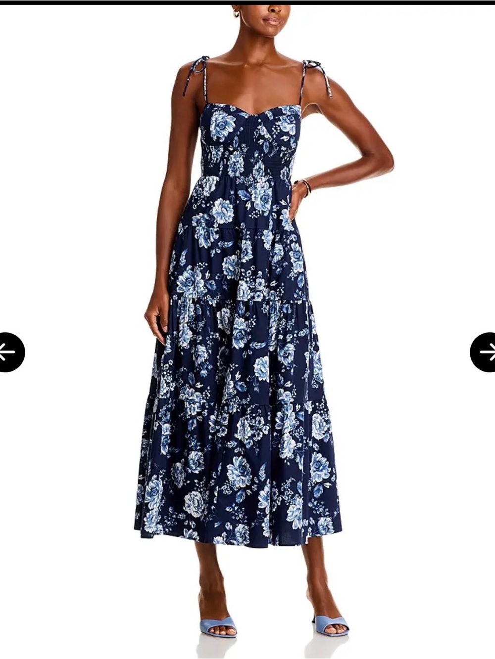 WAYF Navy Blue Floral Tie-Shoulder Maxi Dress